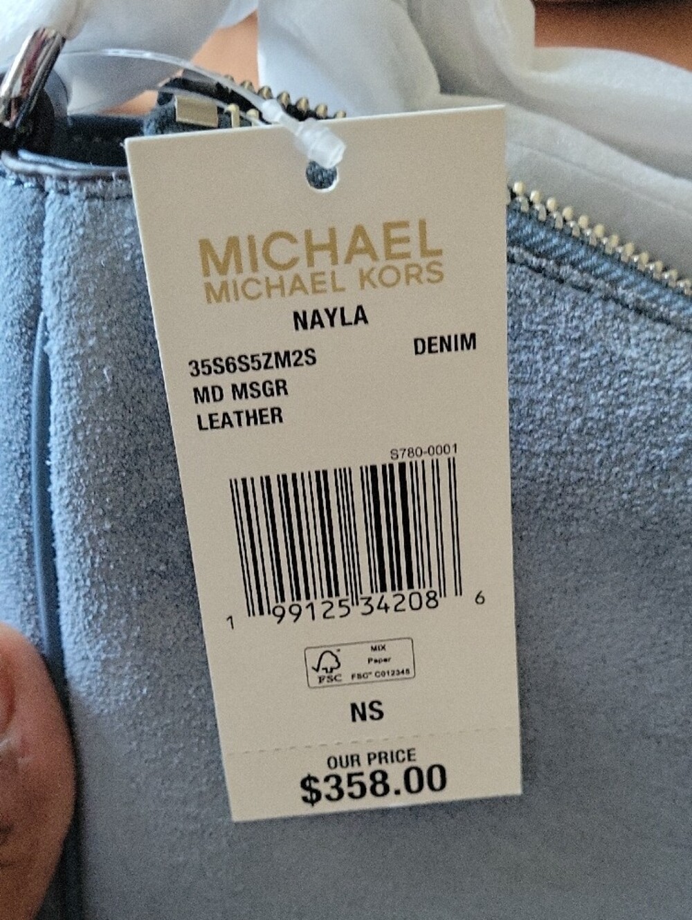 Michael Kors Light Blue Suede Shoulder Bag with Gold Logo - Picture 6 of 6